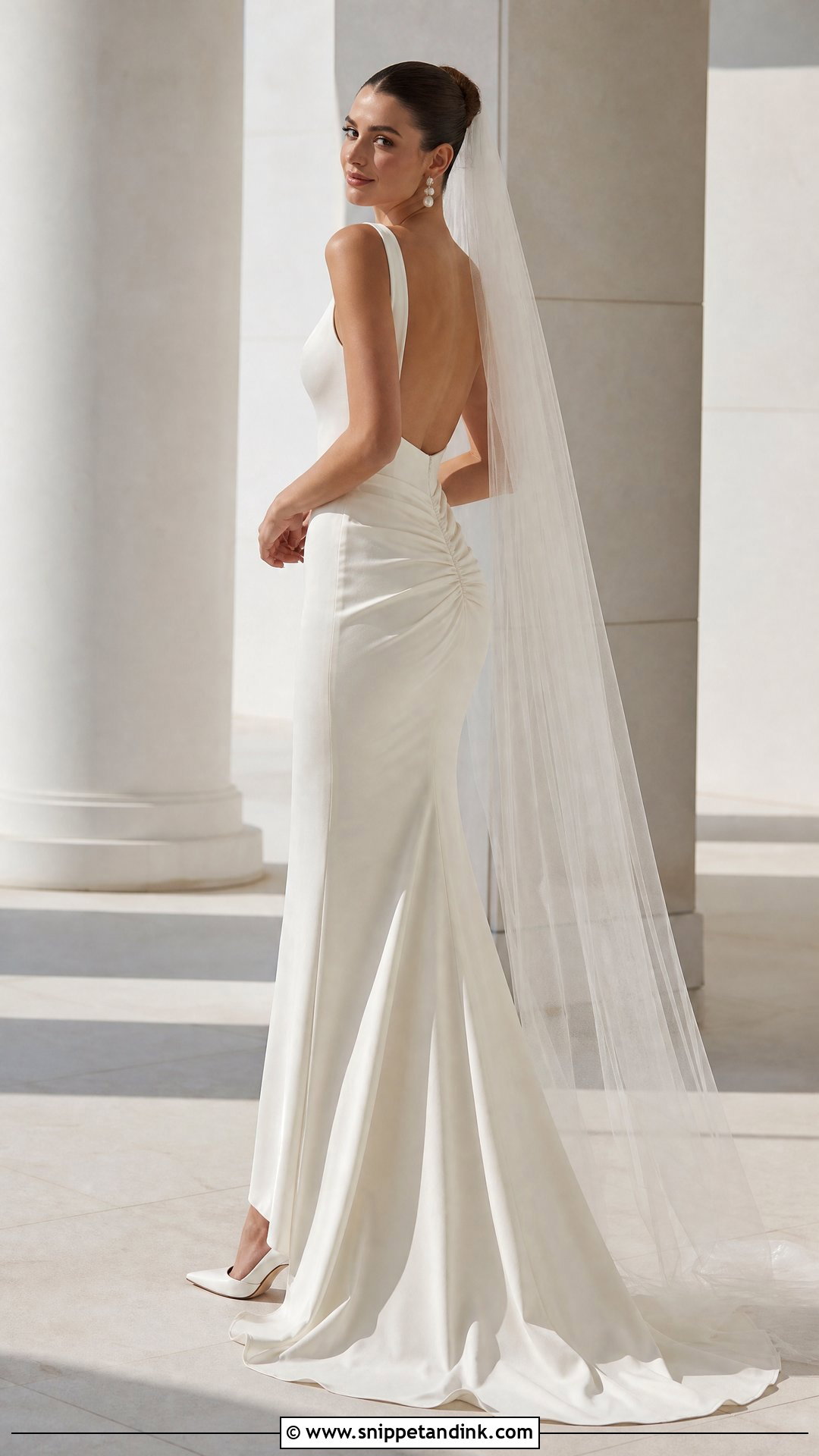 Ruched Crepe Open Back Wedding Dress - Snippet and Ink - 20 Tight Wedding Dress Open Backs Ideas
