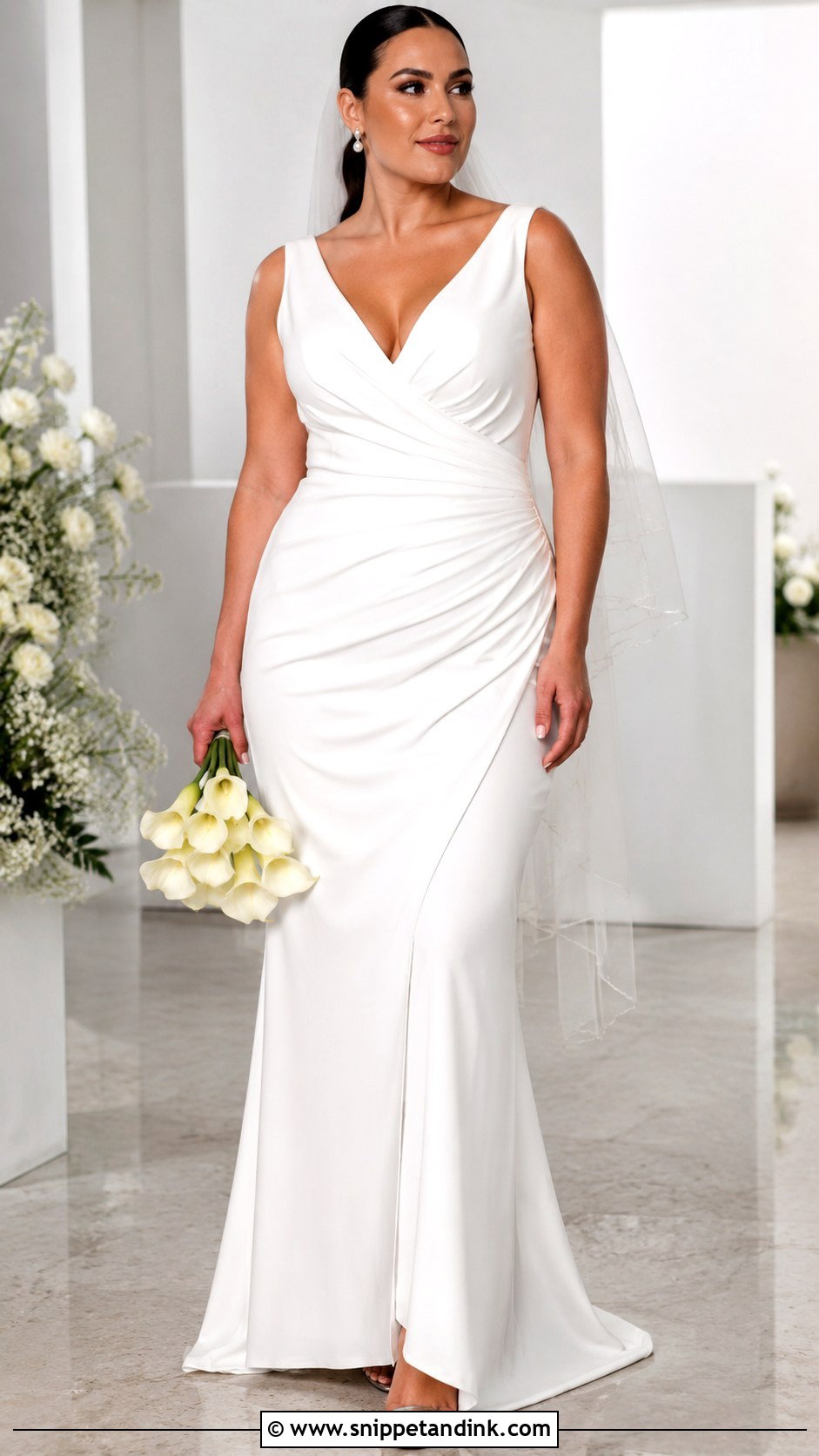 Ruched Crepe Wedding Dress - Snippet and Ink - 20 Wedding Dresses for Curvy Women