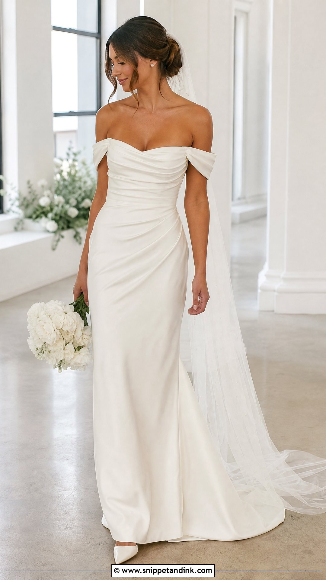 Ruched Off the Shoulder Wedding Dress - Snippet and Ink - 20 Simple Off the Shoulder Wedding Dress Ideas