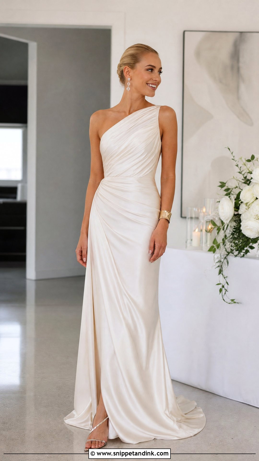 Ruched One Shoulder Wedding Dress - Snippet and Ink - 20 Wedding Dress for Small Bust Ideas
