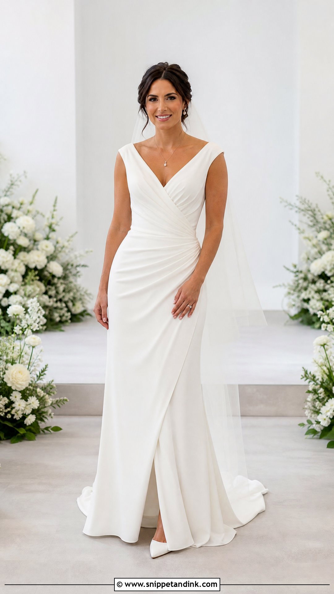 Ruched Surplice Wedding Dress for Broad Shoulders - Snippet and Ink - 20 Wedding Dresses for Broad Shoulders