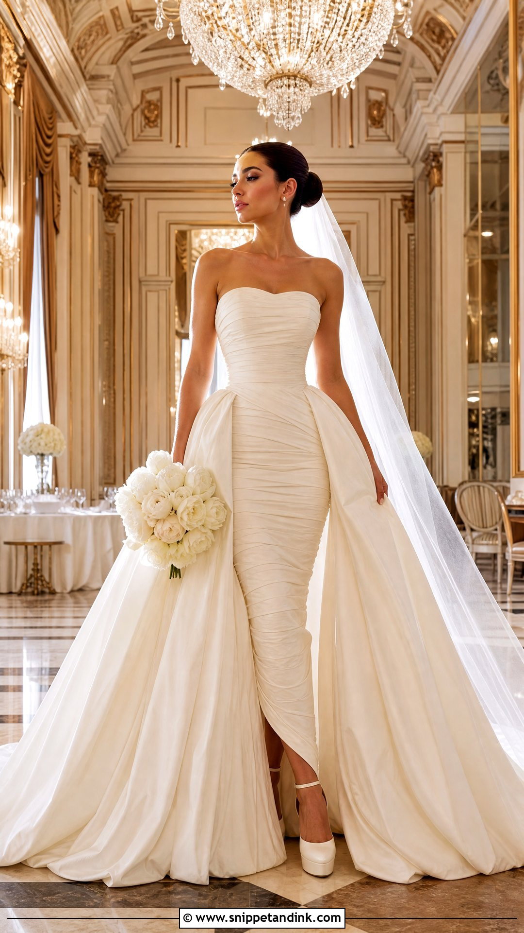 Ruched Wedding Dress With Detachable Overskirt - Snippet and Ink - 25 Ruched Wedding Dress Ideas
