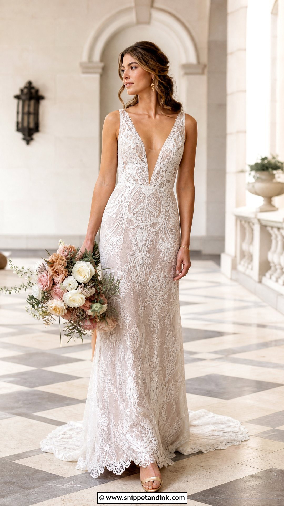 Rue De Seine Bridal Blush Gown With Gold Accessories - Snippet and Ink - 20 Rue De Seine Bridal Ideas