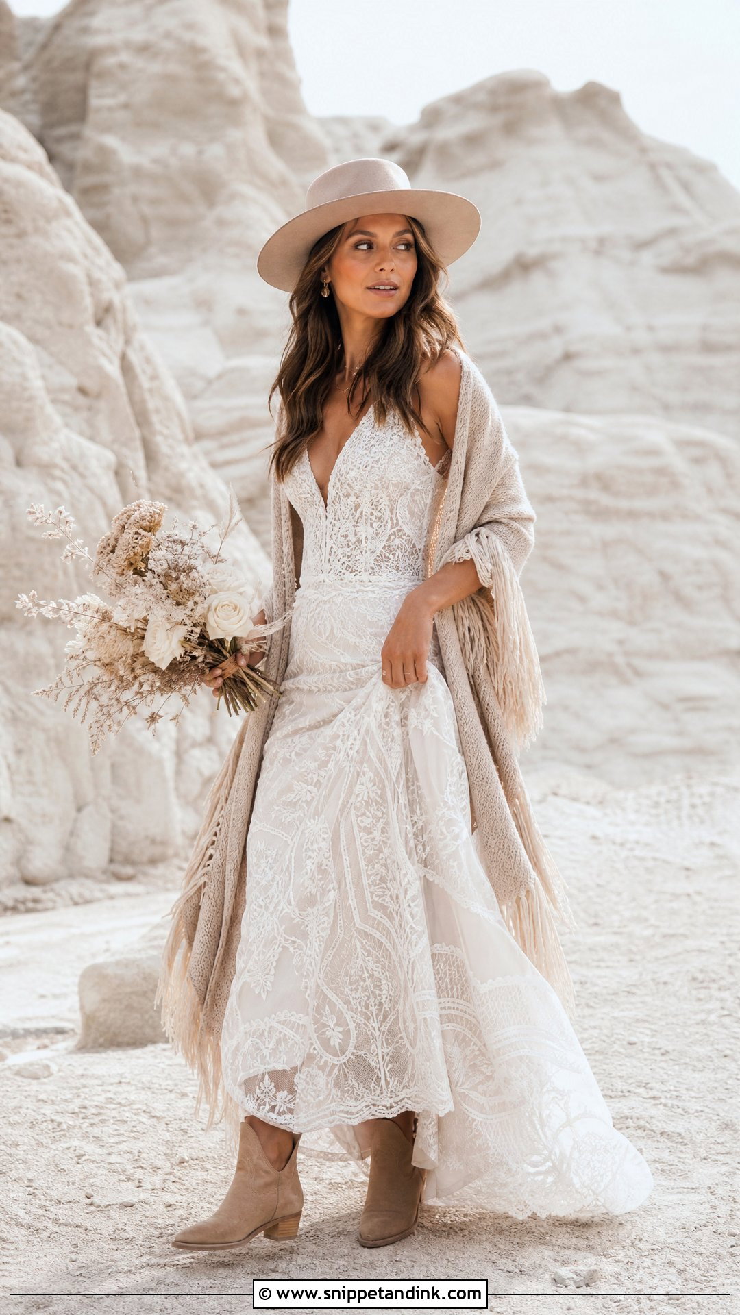 Rue De Seine Bridal Desert Gown With Ankle Boots - Snippet and Ink - 20 Rue De Seine Bridal Ideas