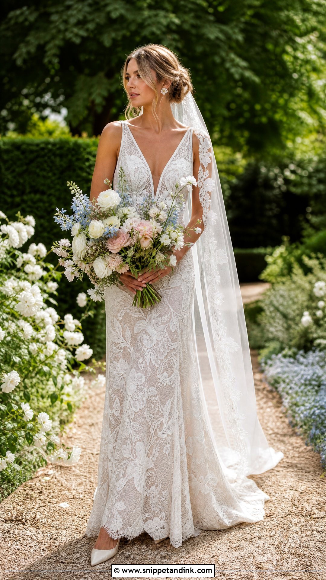 Rue De Seine Bridal Garden Gown With Floral Veil - Snippet and Ink - 20 Rue De Seine Bridal Ideas
