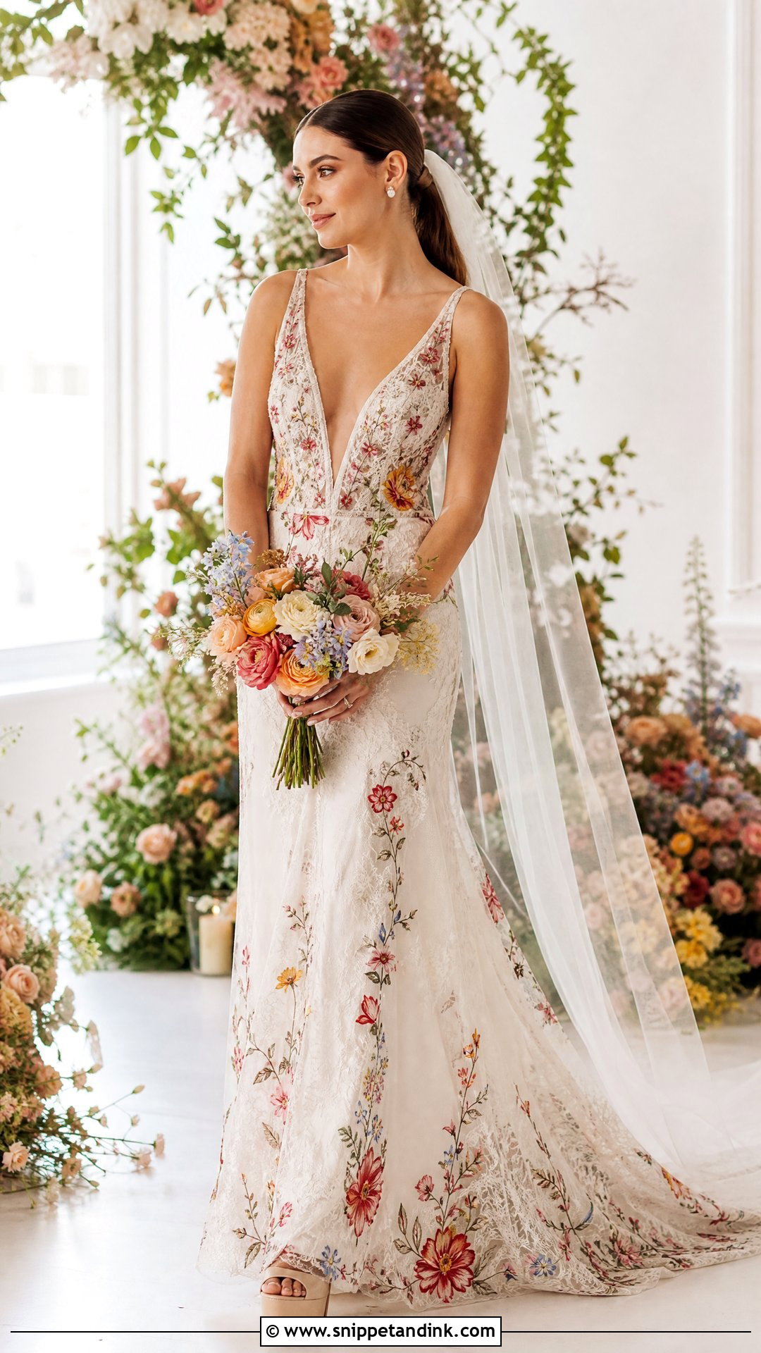 Rue De Seine Bridal Gown With Colorful Flowers - Snippet and Ink - 20 Rue De Seine Bridal Ideas