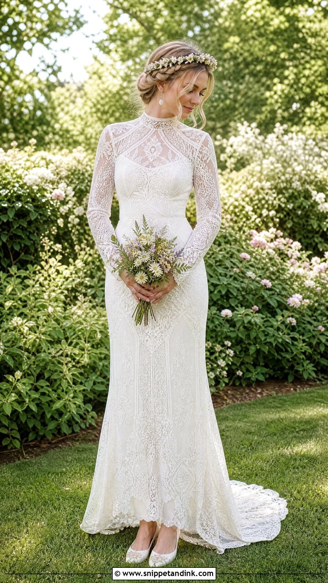 Rue De Seine Bridal High Neck Gown With Floral Crown - Snippet and Ink - 20 Rue De Seine Bridal Ideas