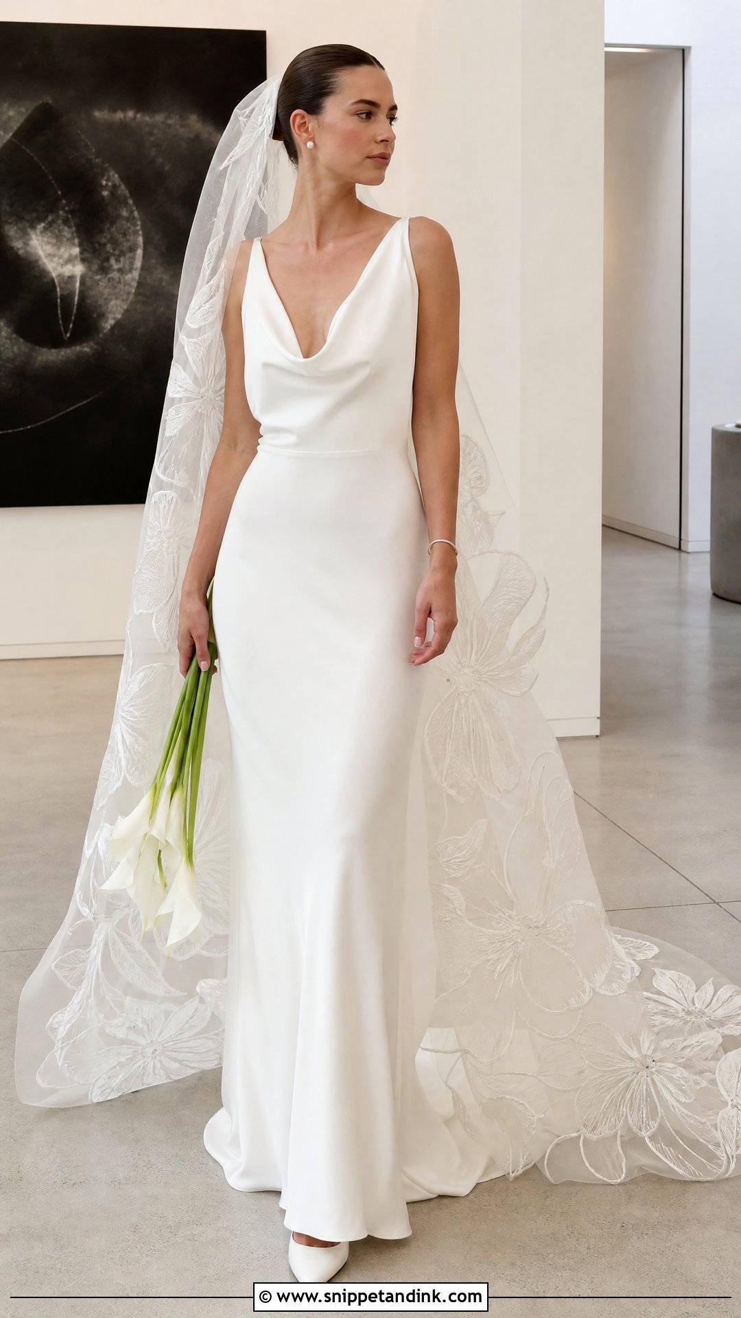 Rue De Seine Bridal Minimal Gown With Bold Veil - Snippet and Ink - 20 Rue De Seine Bridal Ideas