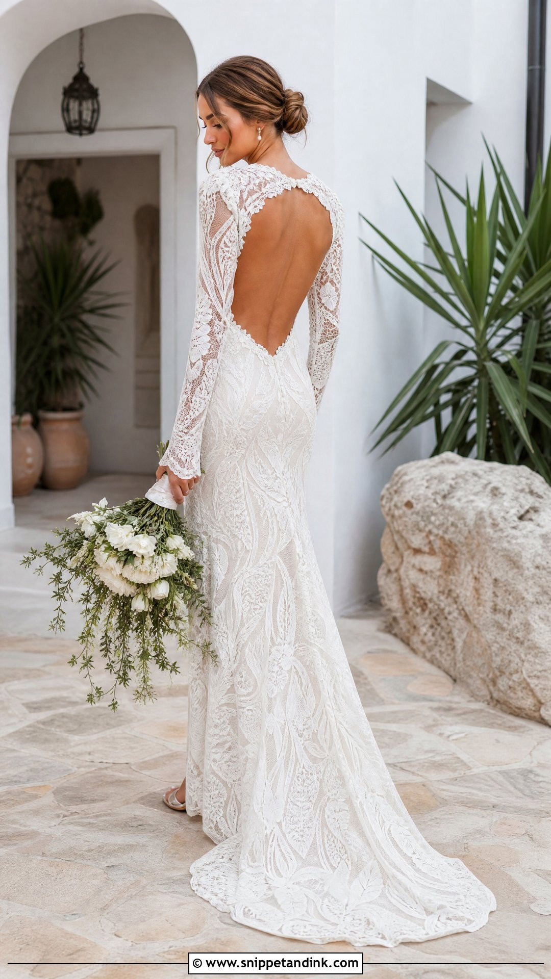 Rue De Seine Bridal Open Back Gown With Low Bun - Snippet and Ink - 20 Rue De Seine Bridal Ideas