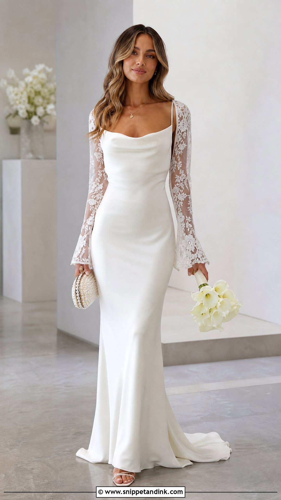 Rue De Seine Bridal Slip Gown With Lace Sleeves - Snippet and Ink - 20 Rue De Seine Bridal Ideas