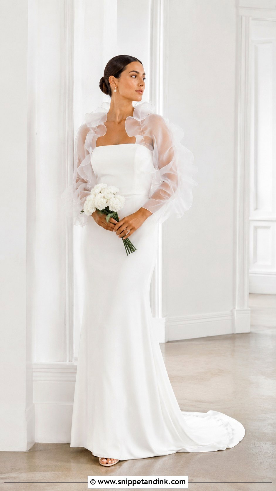 Ruffle Bridal Bolero With Minimal Gown - Snippet and Ink - 25 Bridal Bolero Ideas