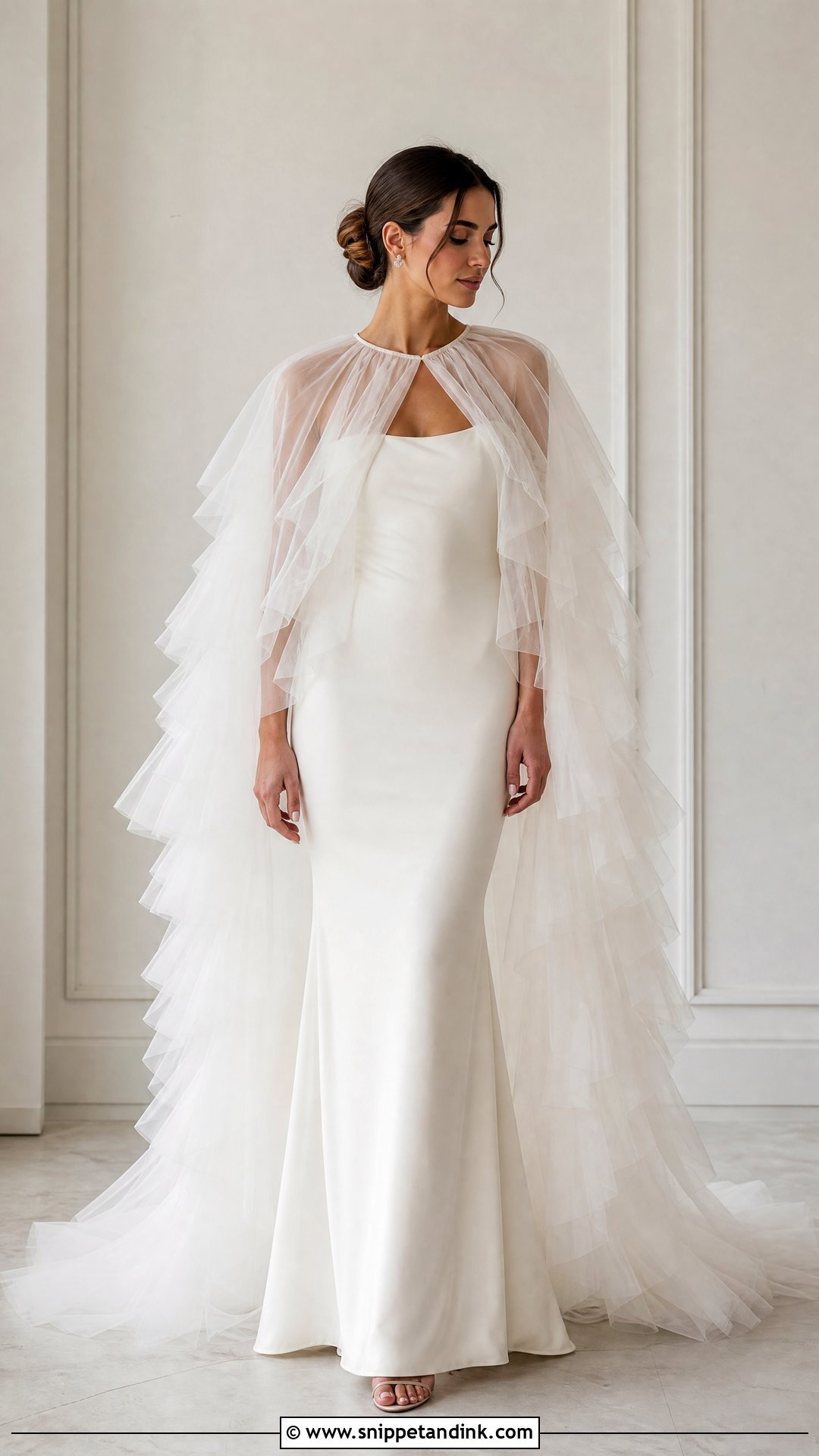 Ruffle Bride Cape With Simple Bridal Gown - Snippet and Ink - 25 Bride Cape Ideas