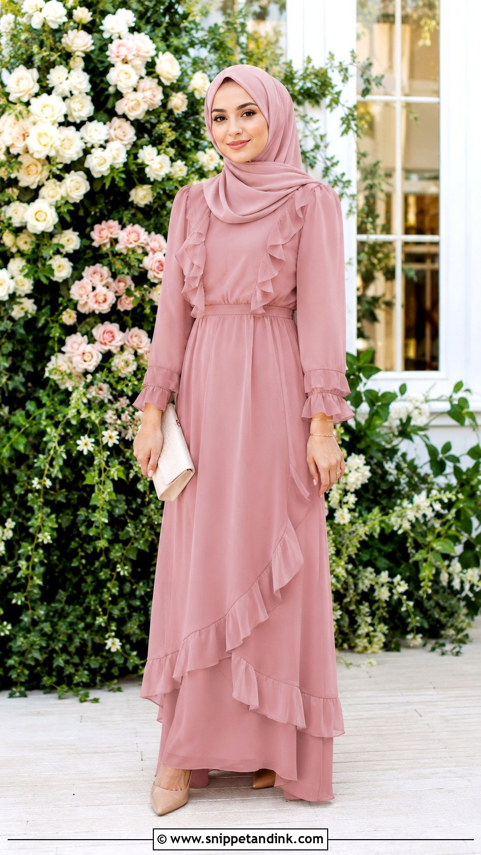Ruffle Dress With Chiffon Hijab - Snippet and Ink - 30 Wedding Hijab Styles