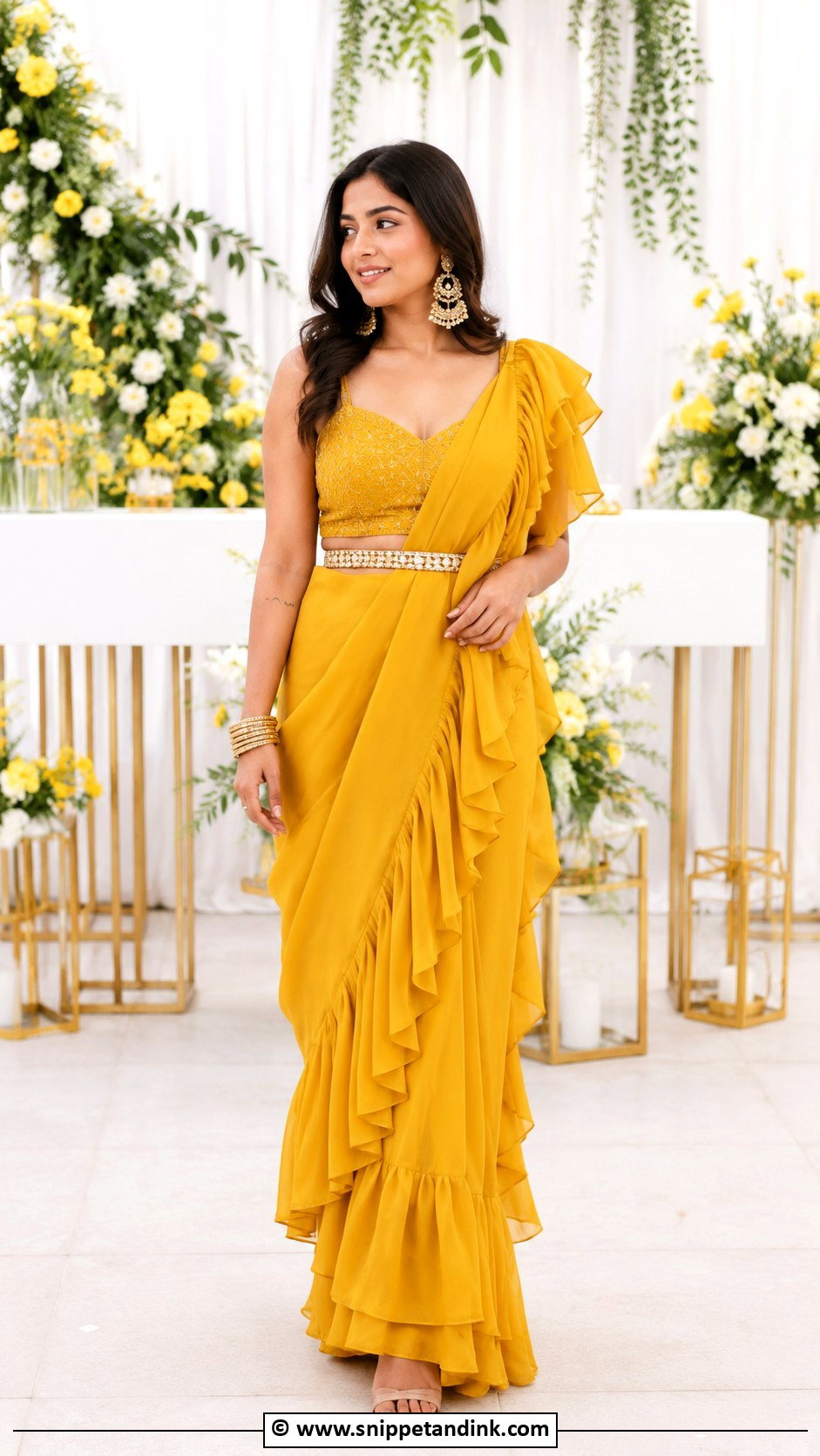 Ruffle Haldi Saree Look - Snippet and Ink - 35 Unique Haldi Outfits