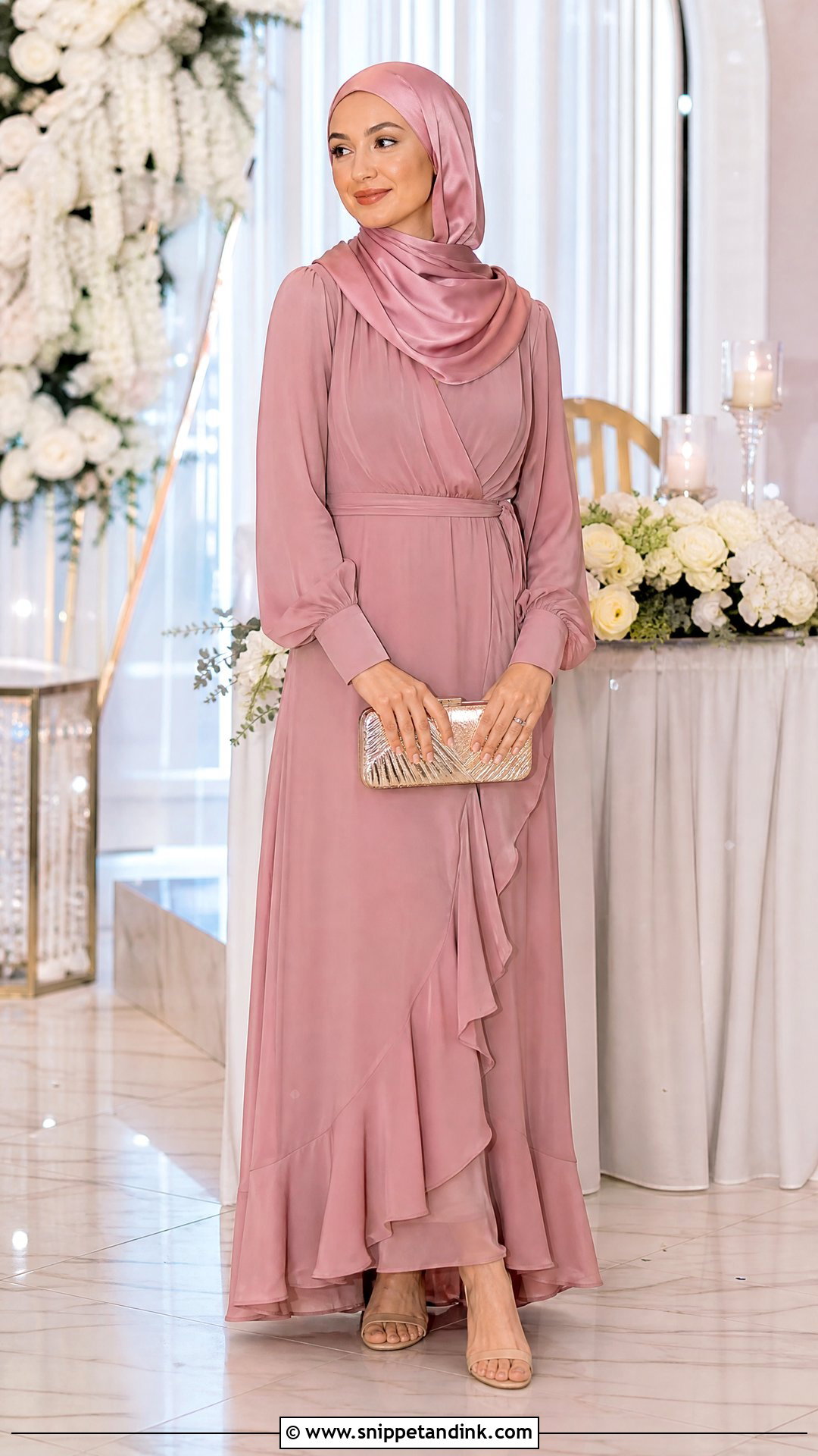 Ruffle Hem Dress With Satin Hijab - Snippet and Ink - 25 Dresses to Wear to a Wedding Hijab