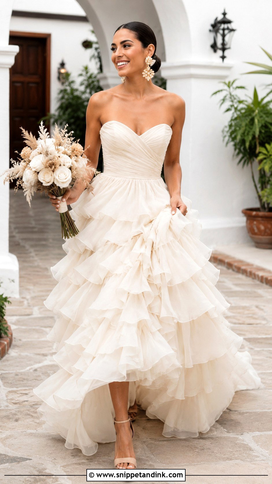 Ruffle Latina Wedding Dress With Statement Earrings - Snippet and Ink - 25 Latina Wedding Dress Ideas