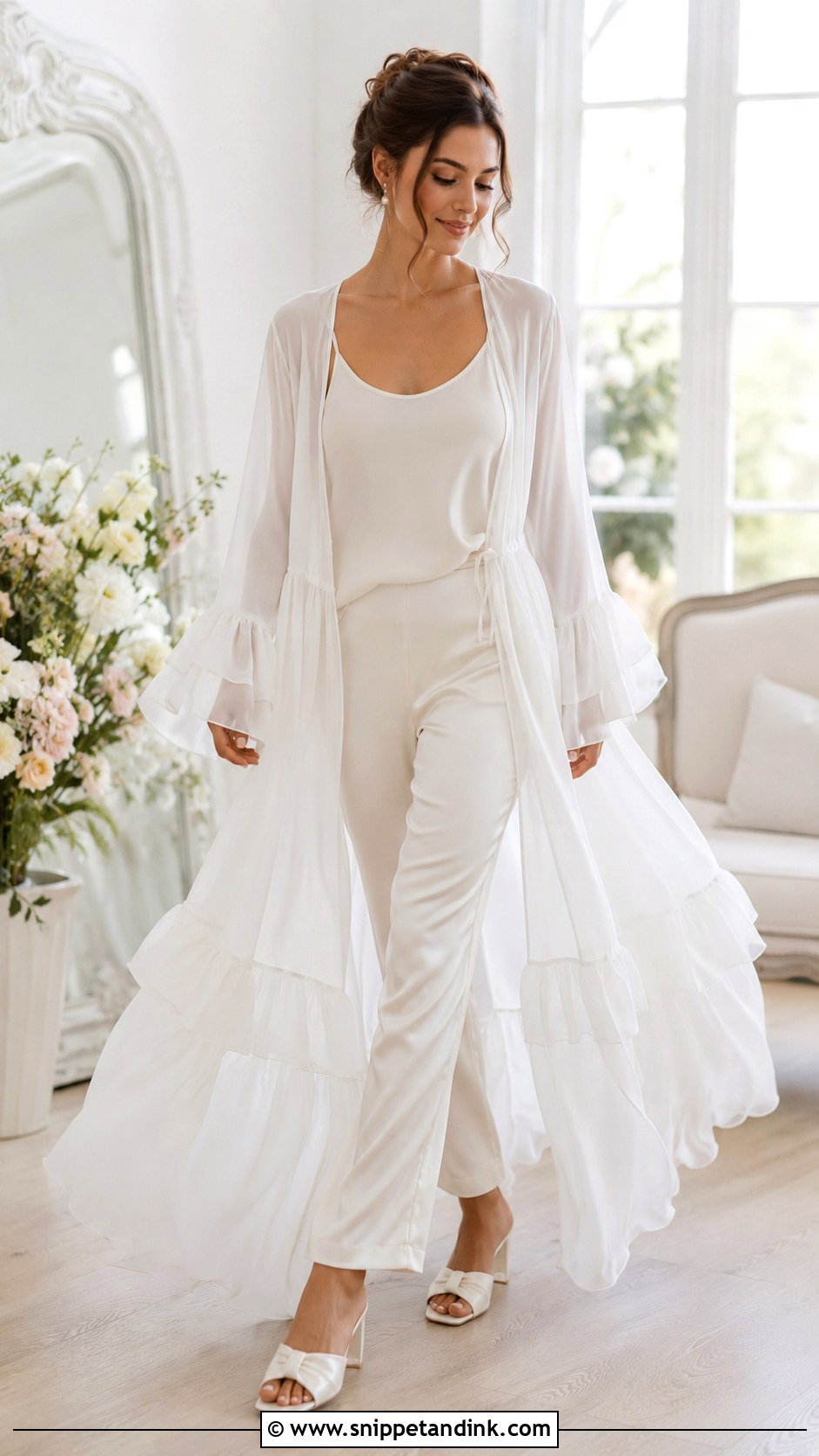 Ruffle Long Bridal Robe Outfit - Snippet and Ink - 20 Long Bridal Robe Ideas