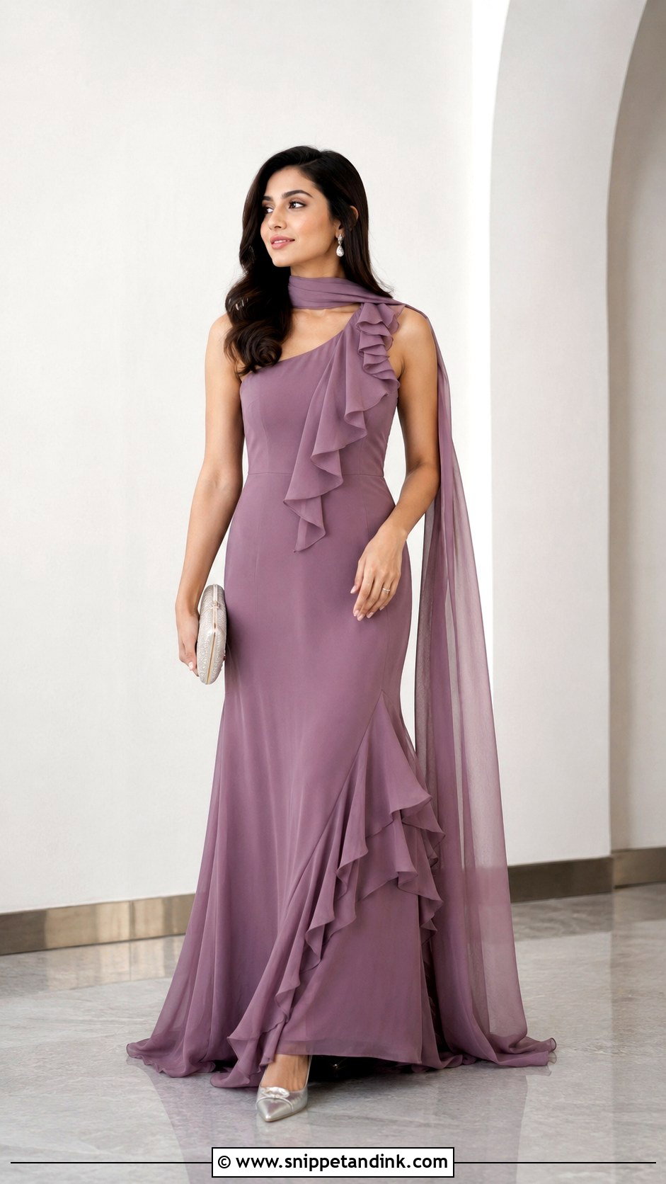 Ruffle Long Gown With Dupatta - Snippet and Ink - 20 Long Gown with Dupatta Ideas