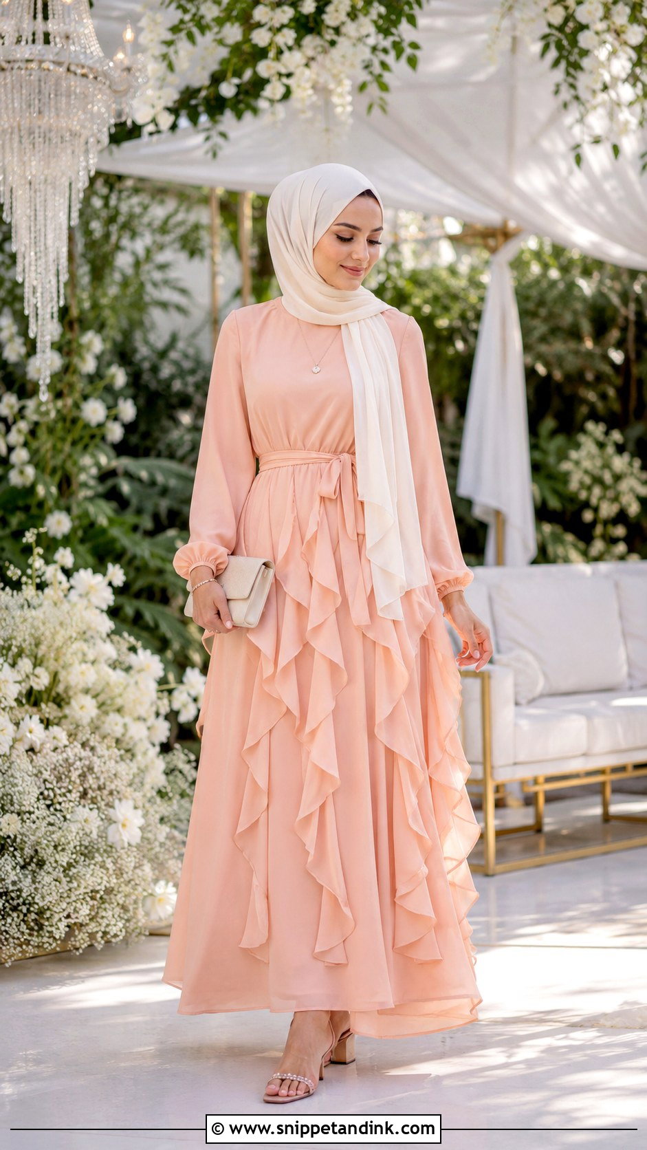 Ruffle Maxi Dress With Hijab - Snippet and Ink - 30 Hijab Style for Wedding Ideas