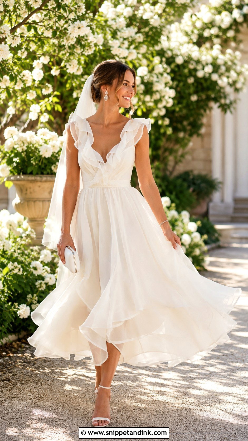 Ruffle Midi Wedding Dress - Snippet and Ink - 20 Midi Wedding Dresses