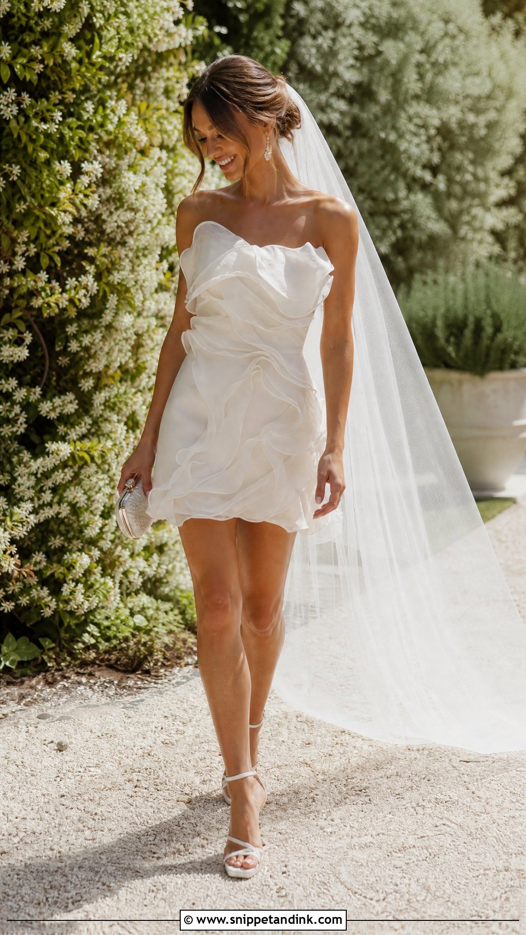 Ruffle Mini Dress With Single Layer Veil - Snippet and Ink - 20 Short Dress Long Veil Ideas