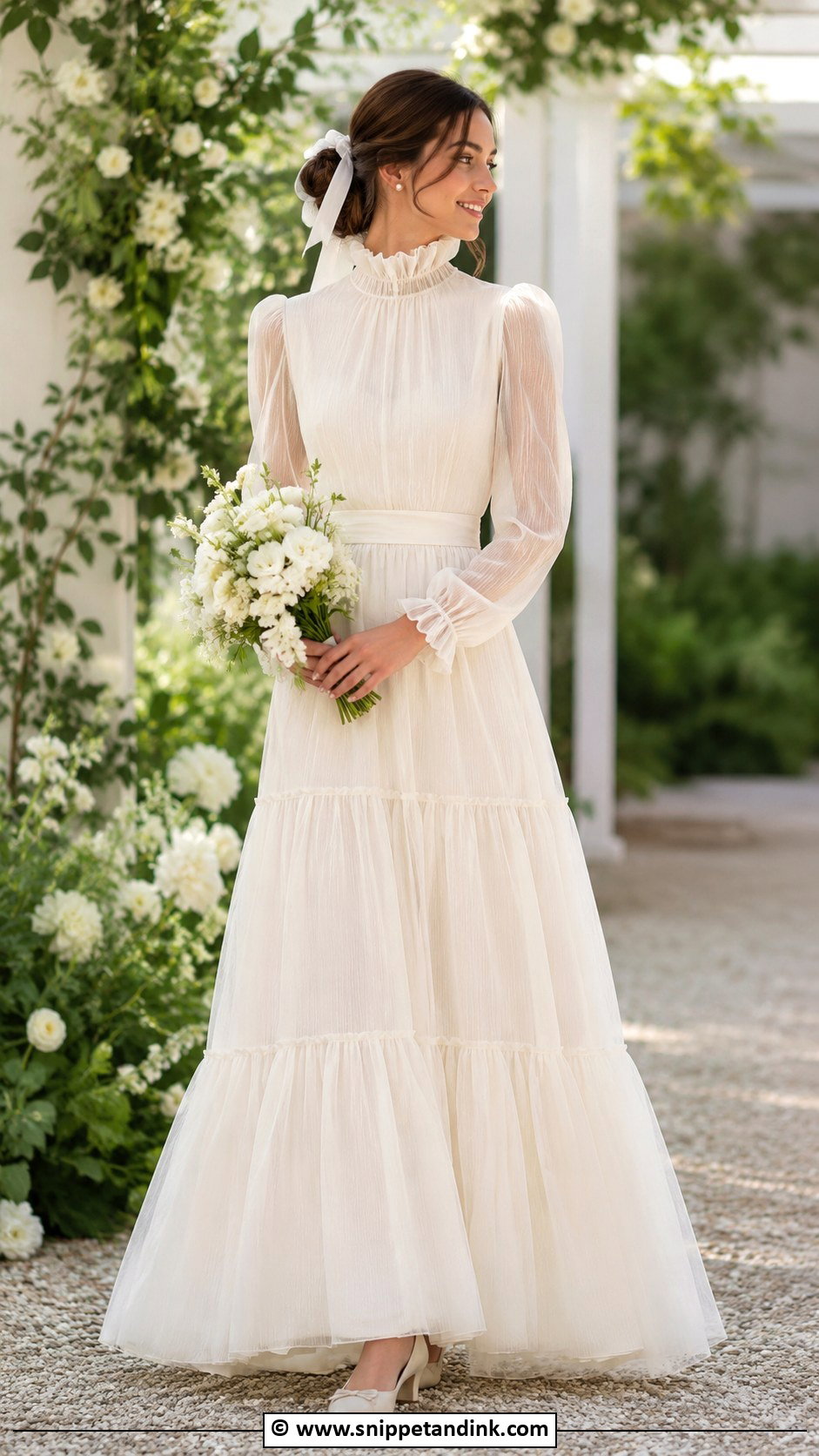 Ruffle Neck Wedding Dress - Snippet and Ink - 30 70s Wedding Dress Ideas