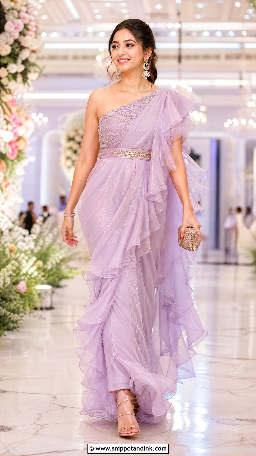 Ruffle Saree And Belt Indowestern Wedding Outfit - Snippet and Ink - 25 Indowestern Wedding Outfits