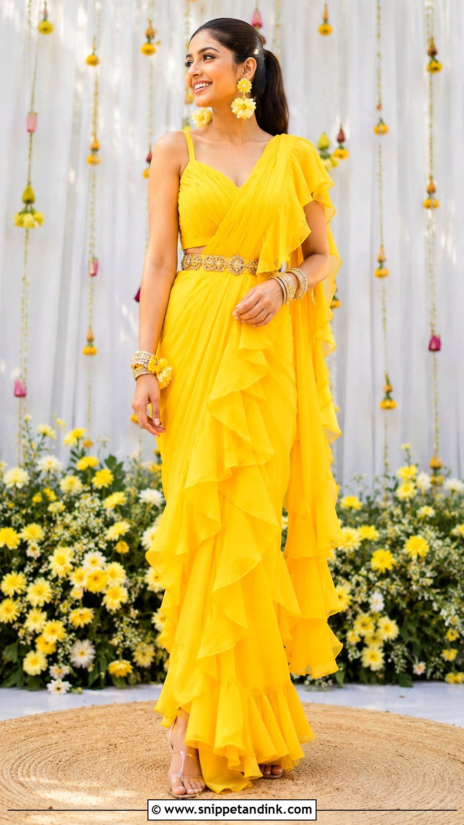 Ruffle Saree For Haldi Bride - Snippet and Ink - 25 Outfit for Haldi Function for Bride Ideas