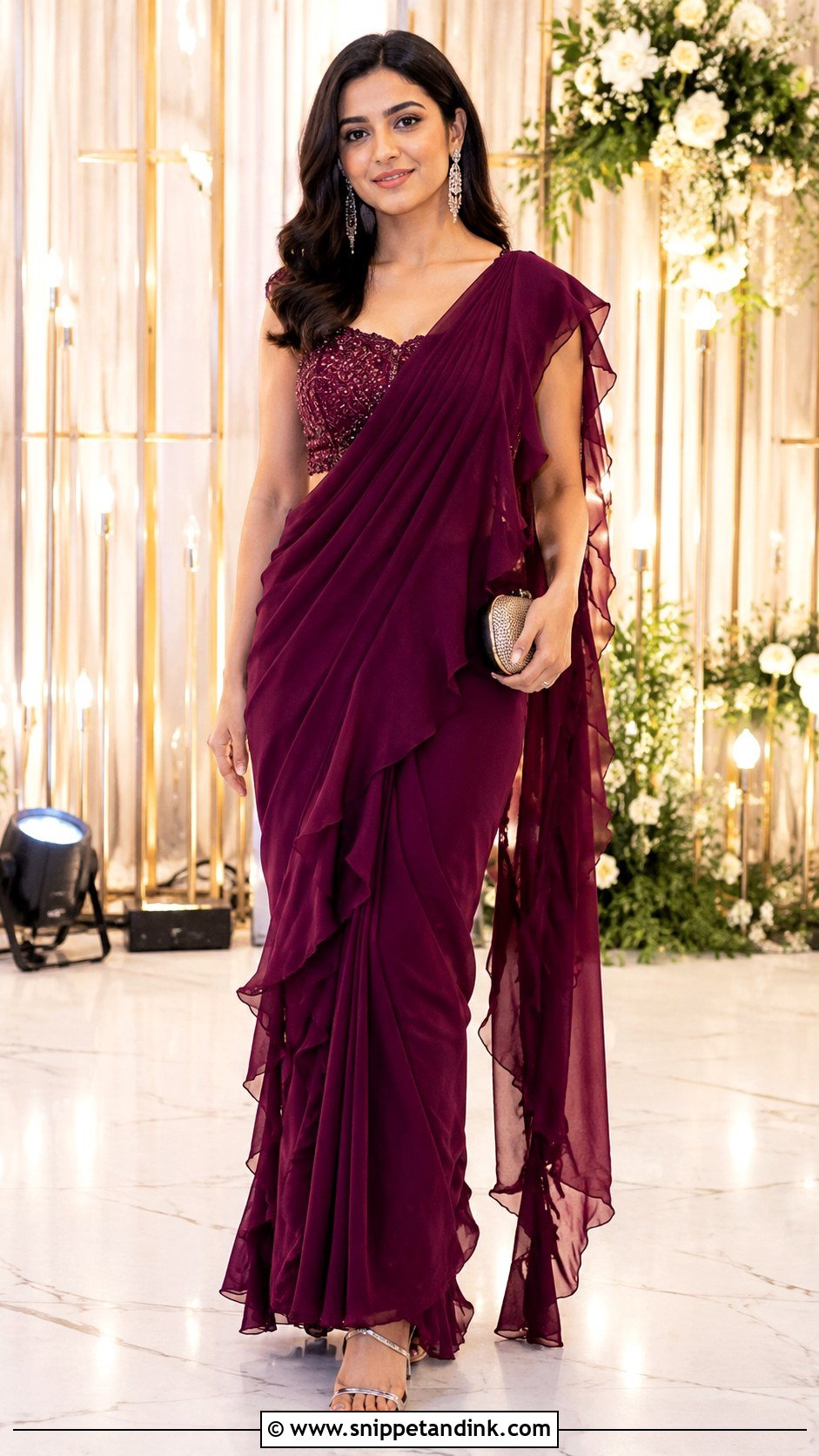 Ruffle Saree For Indian Wedding Party - Snippet and Ink - 25 Indian Wedding Party Dresses
