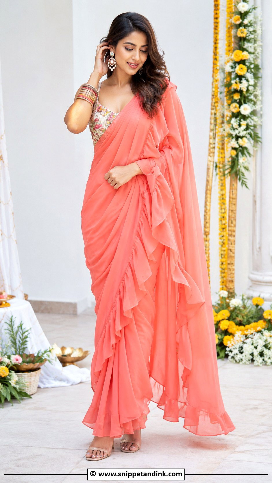 Ruffle Saree For Mehendi - Snippet and Ink - 30 Mehendi Dress Ideas