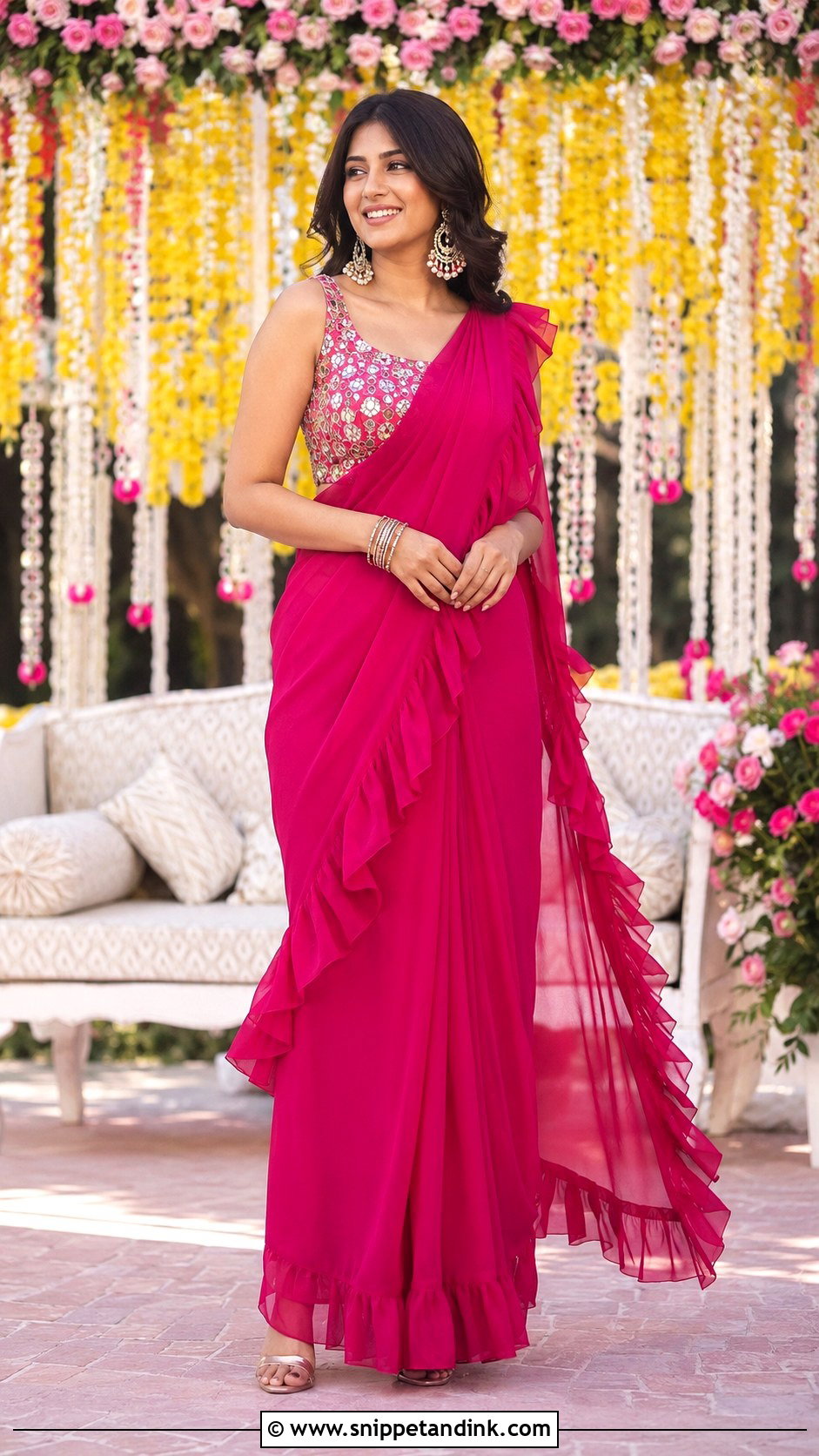 Ruffle Saree For Mehndi Ceremony - Snippet and Ink - 25 Mehndi Ceremony Outfit Ideas