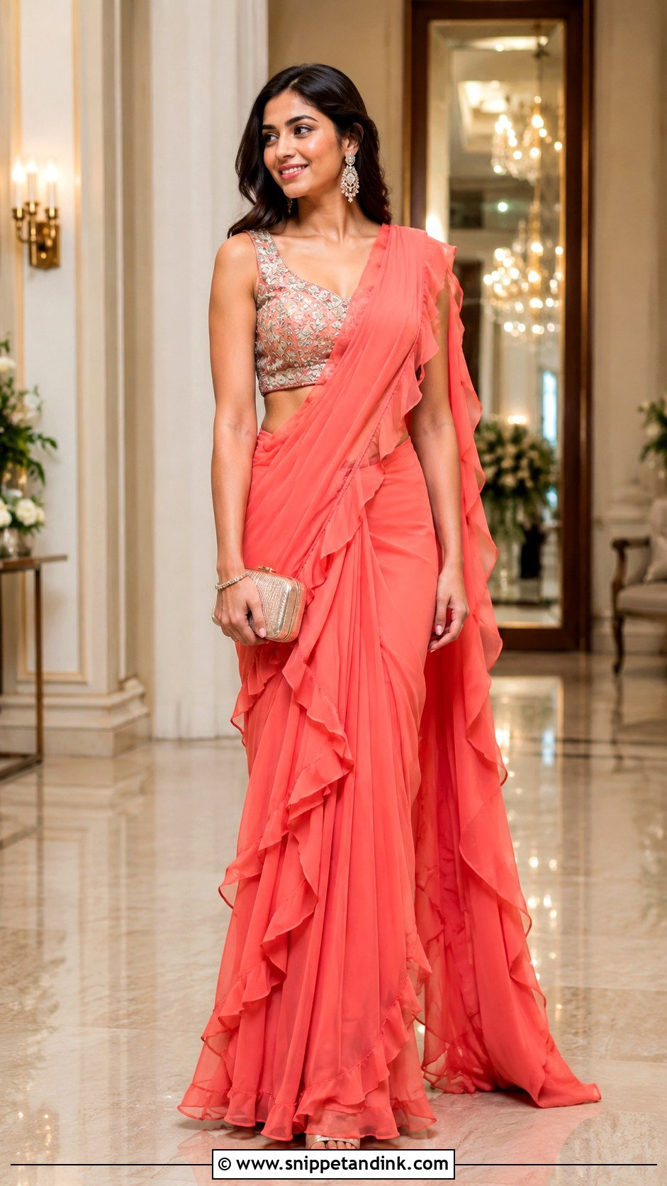 Ruffle Saree For Wedding Party - Snippet and Ink - 25 Indian Friends Wedding Outfit Ideas