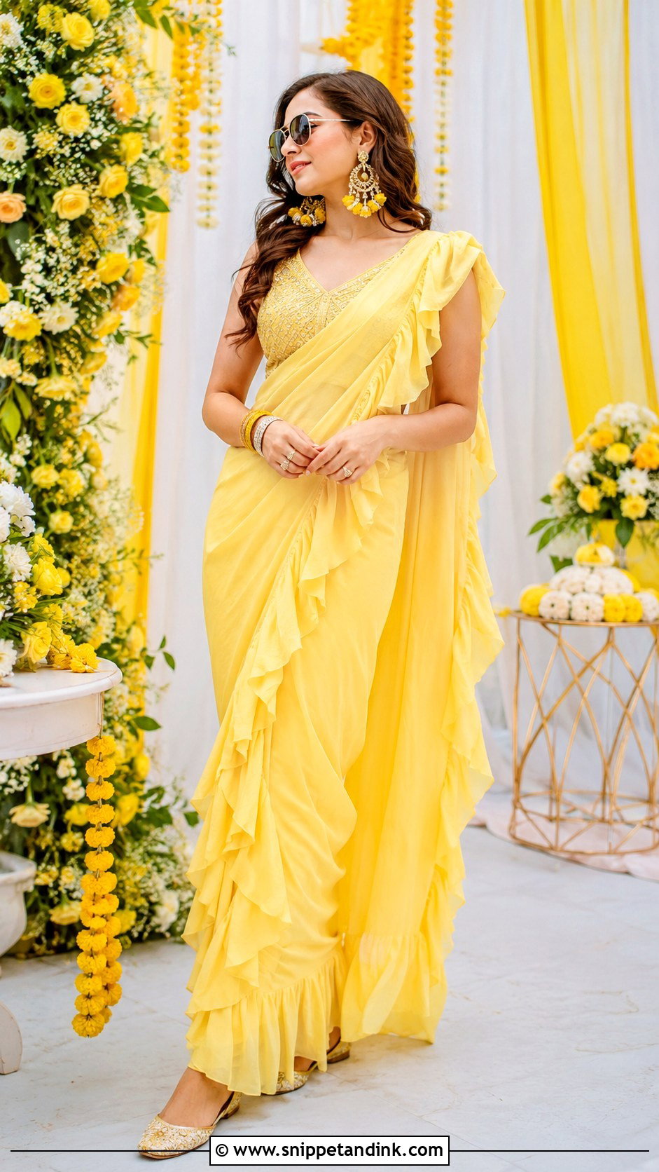 Ruffle Saree Haldi Carnival Outfit - Snippet and Ink - 25 Haldi Carnival Outfit Ideas