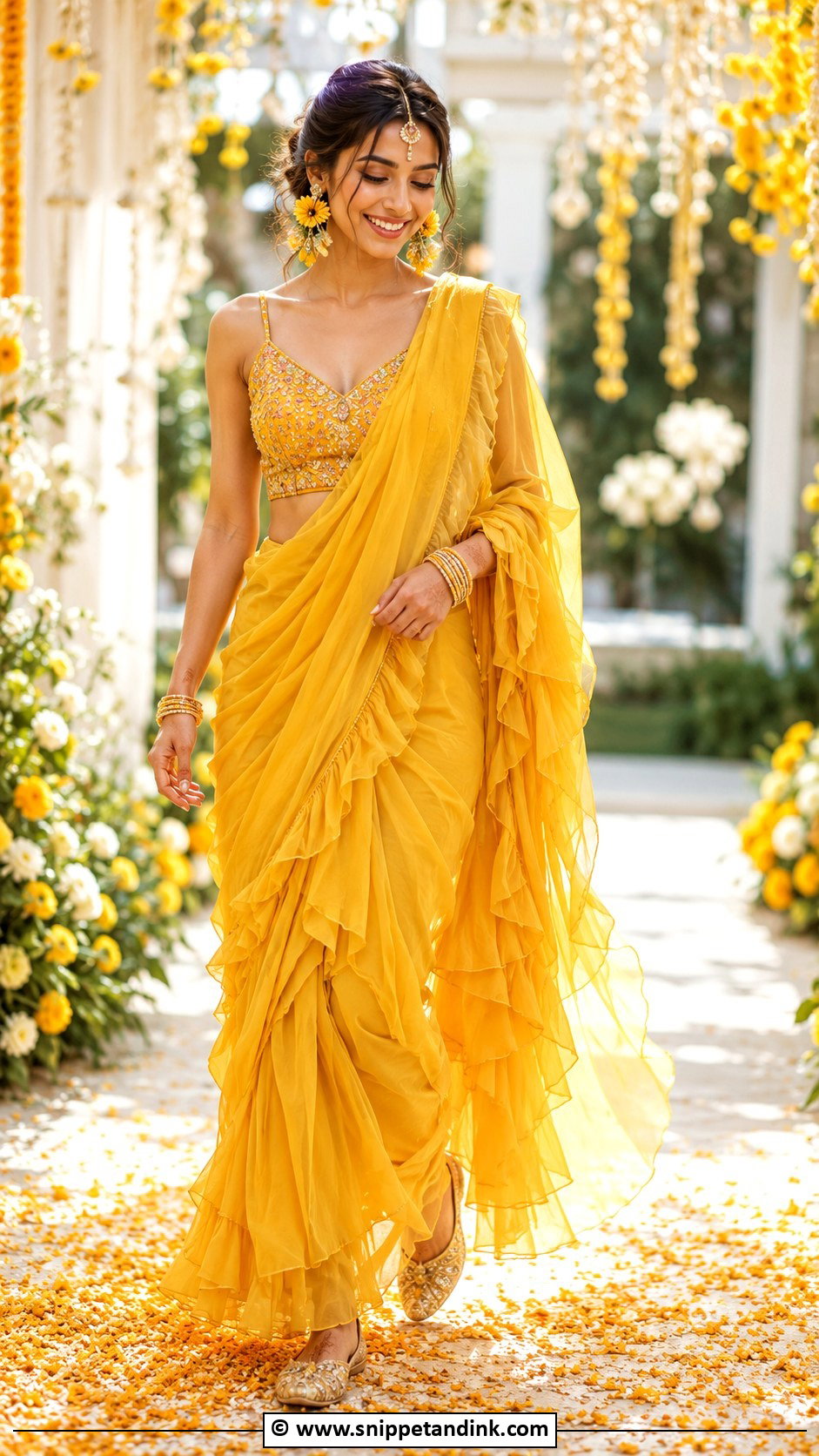 Ruffle Saree Haldi Outfit For Bride - Snippet and Ink - 30 Haldi Outfit Ideas for Bride