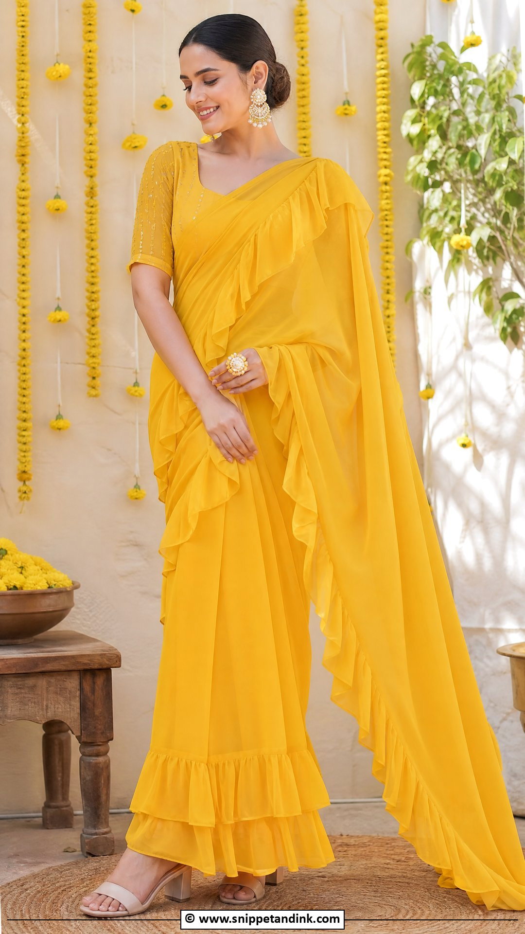Ruffle Saree Haldi Outfit - Snippet and Ink - 35 Latest Haldi Outfits