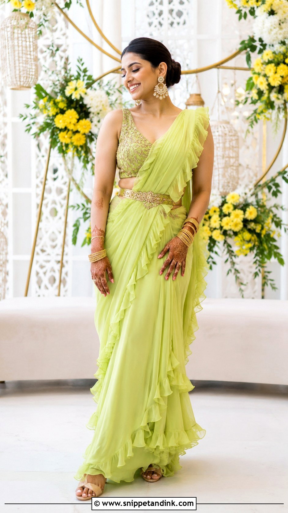 Ruffle Saree Mehandi Dress for Bride - Snippet and Ink - 25 Mehandi Dress for Bride Ideas