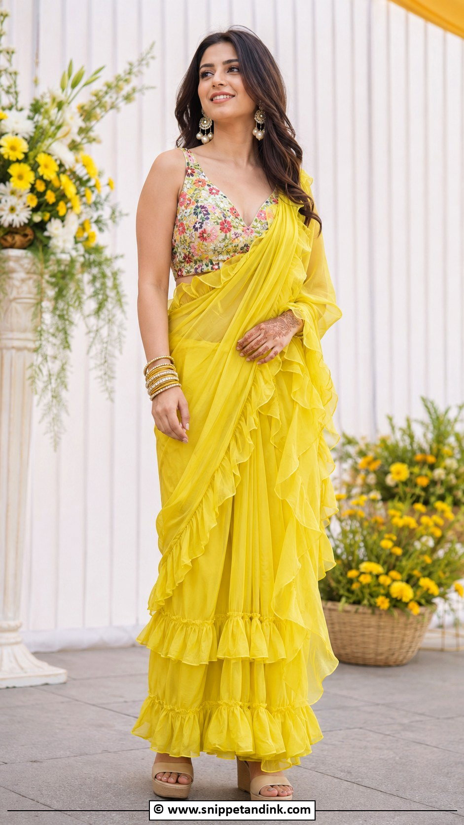 Ruffle Saree Mehandi Dress - Snippet and Ink - 30 Mehandi Dress Ideas