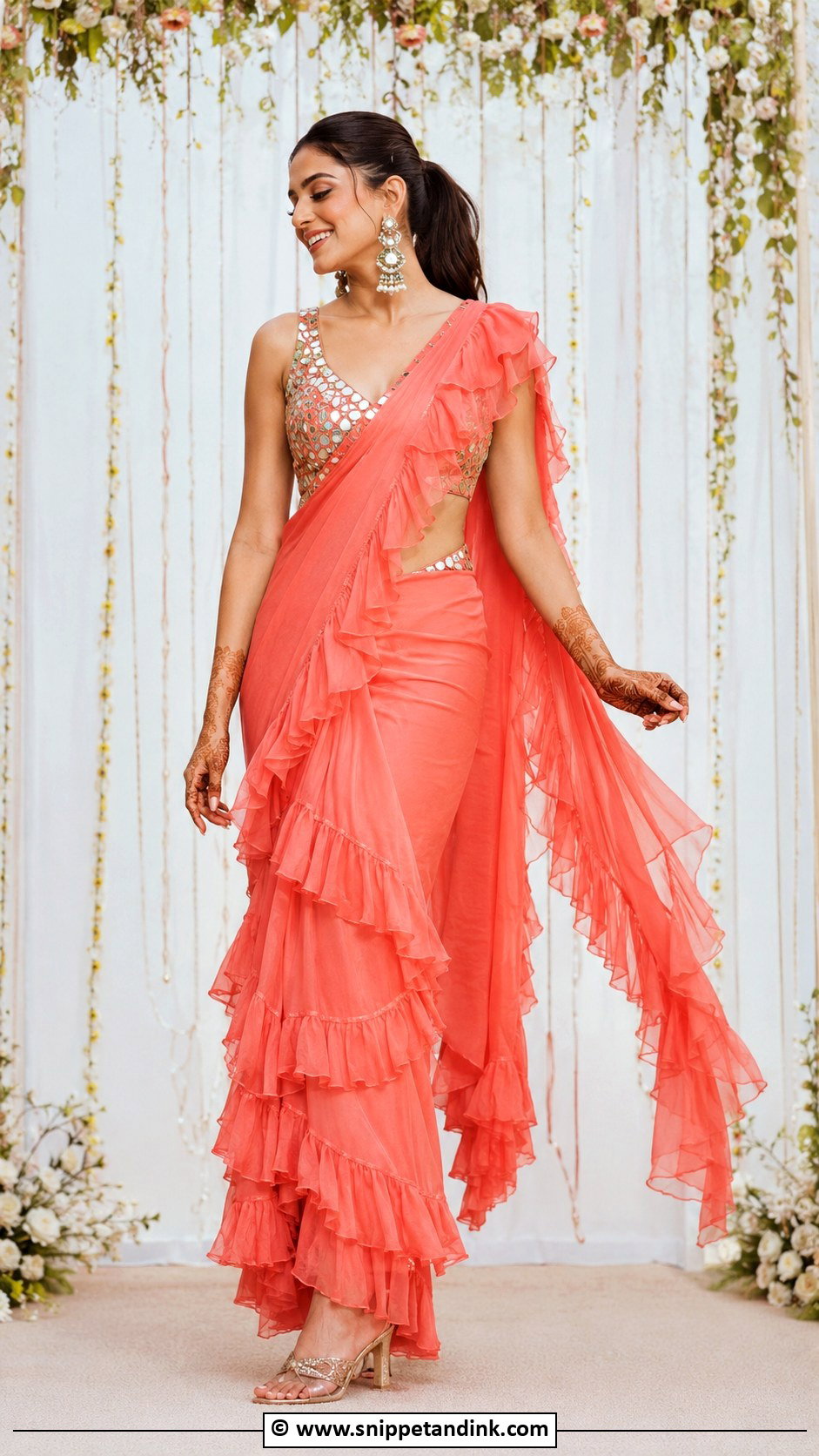 Ruffle Saree Mehendi Bridal Look - Snippet and Ink - 30 Mehendi Bridal Outfit Ideas