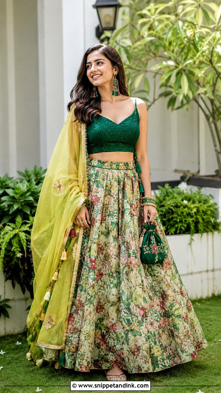 Ruffle Saree Mehendi Outfit - Snippet and Ink - 30 Mehendi Dress Outfits