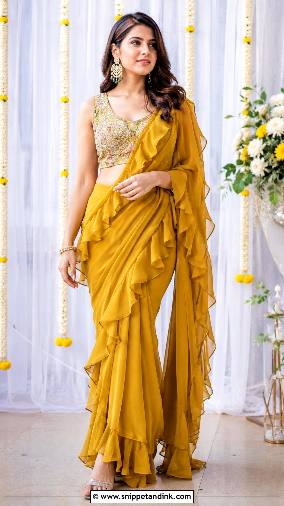 Ruffle Saree Mehendi Outfit - Snippet and Ink - 35 Mehendi Outfits