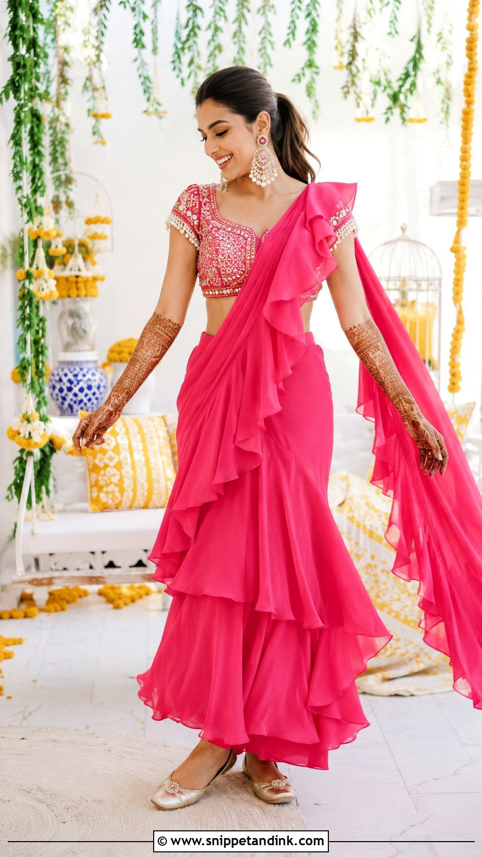 Ruffle Saree Mehendi Outfit - Snippet and Ink - 25 Mehendi Outfit Ideas for Bride