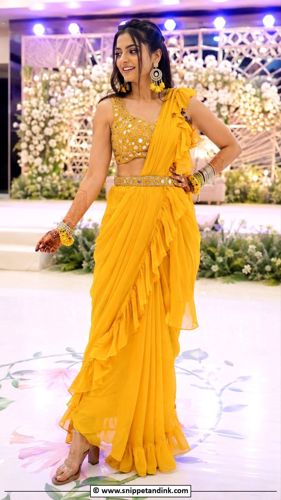 Ruffle Saree Mehendi Outfit For Sister - Snippet and Ink - 30 Mehendi Outfits Sisters