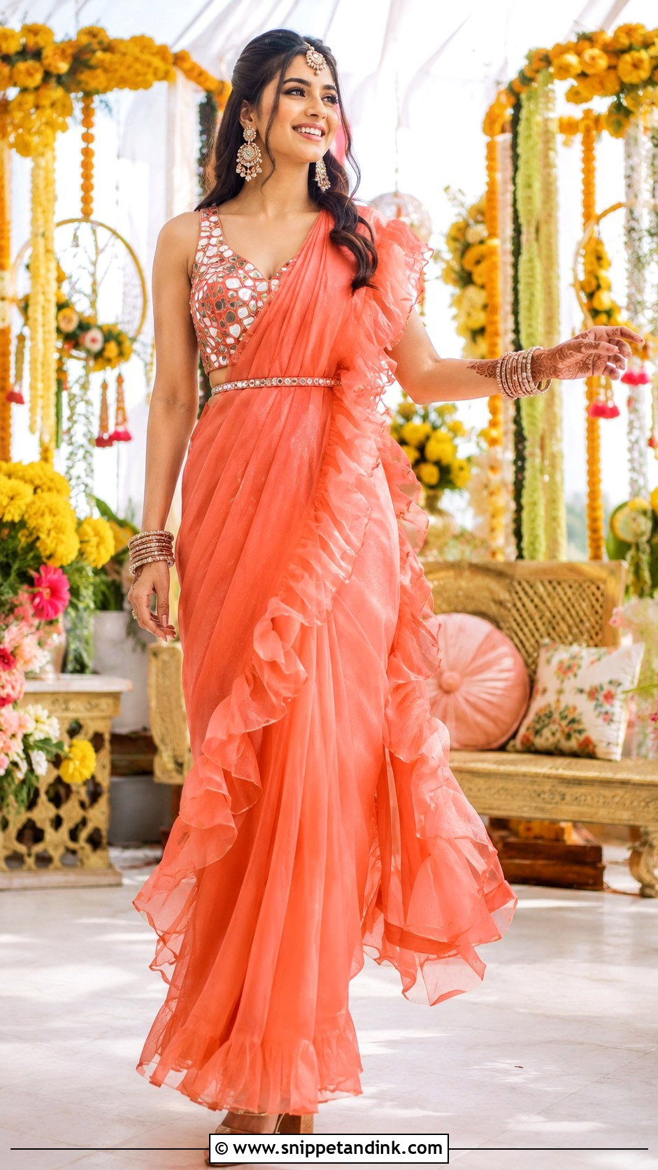 Ruffle Saree Mehndi Outfit - Snippet and Ink - 30 Mehndi Outfit for Bride Ideas