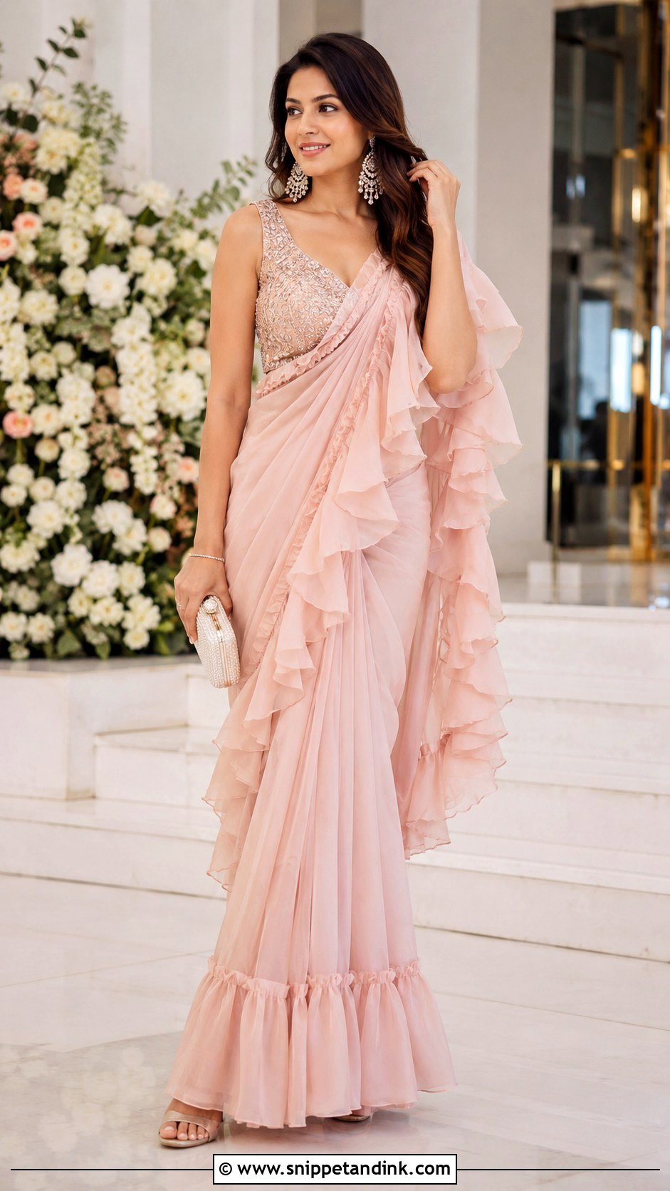 Ruffle Saree Ring Ceremony Outfit - Snippet and Ink - 30 Ring Ceremony Outfit Ideas