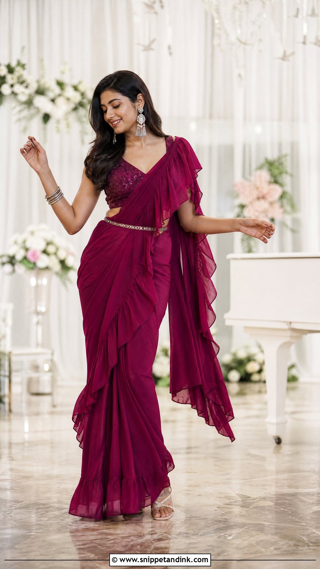 Ruffle Saree Sangeet Outfit - Snippet and Ink - 20 Sangeet Outfit for Sisters Wedding Ideas