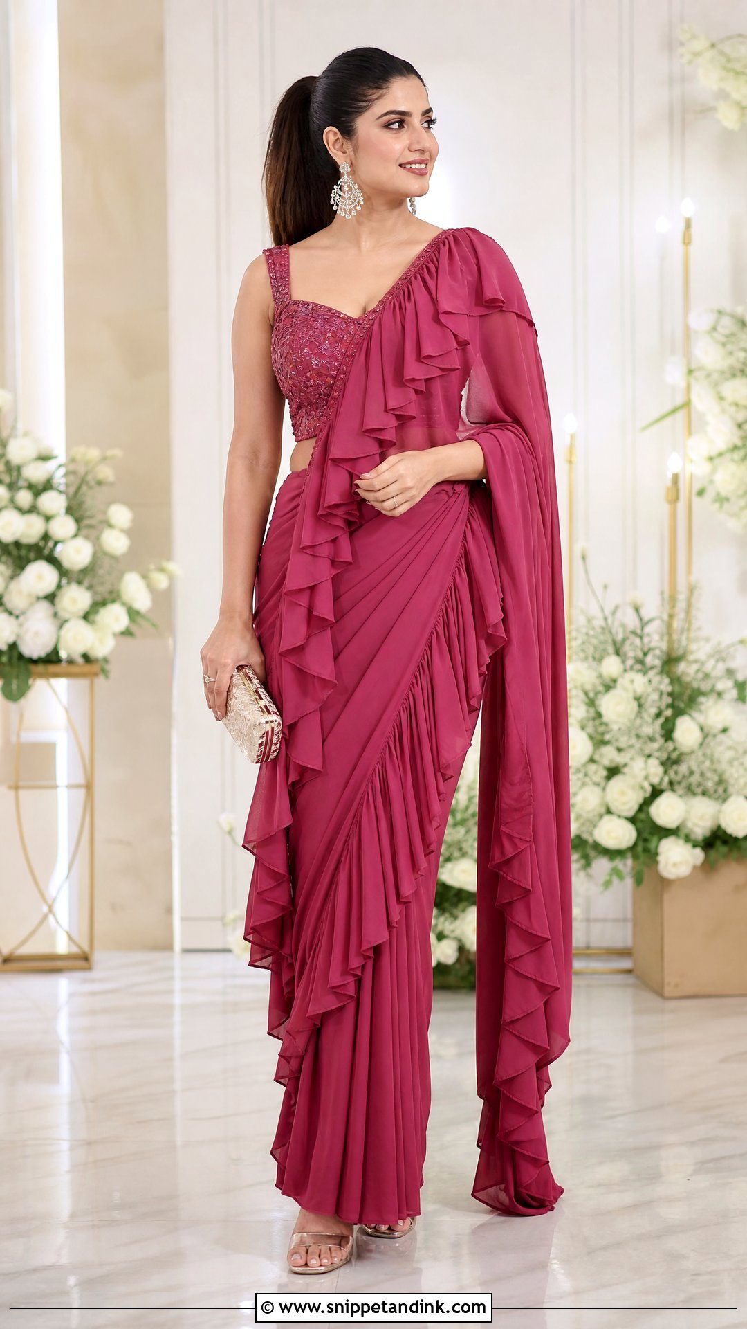 Ruffle Saree Wedding Outfit - Snippet and Ink - 20 Wedding Outfit for Sister Ideas