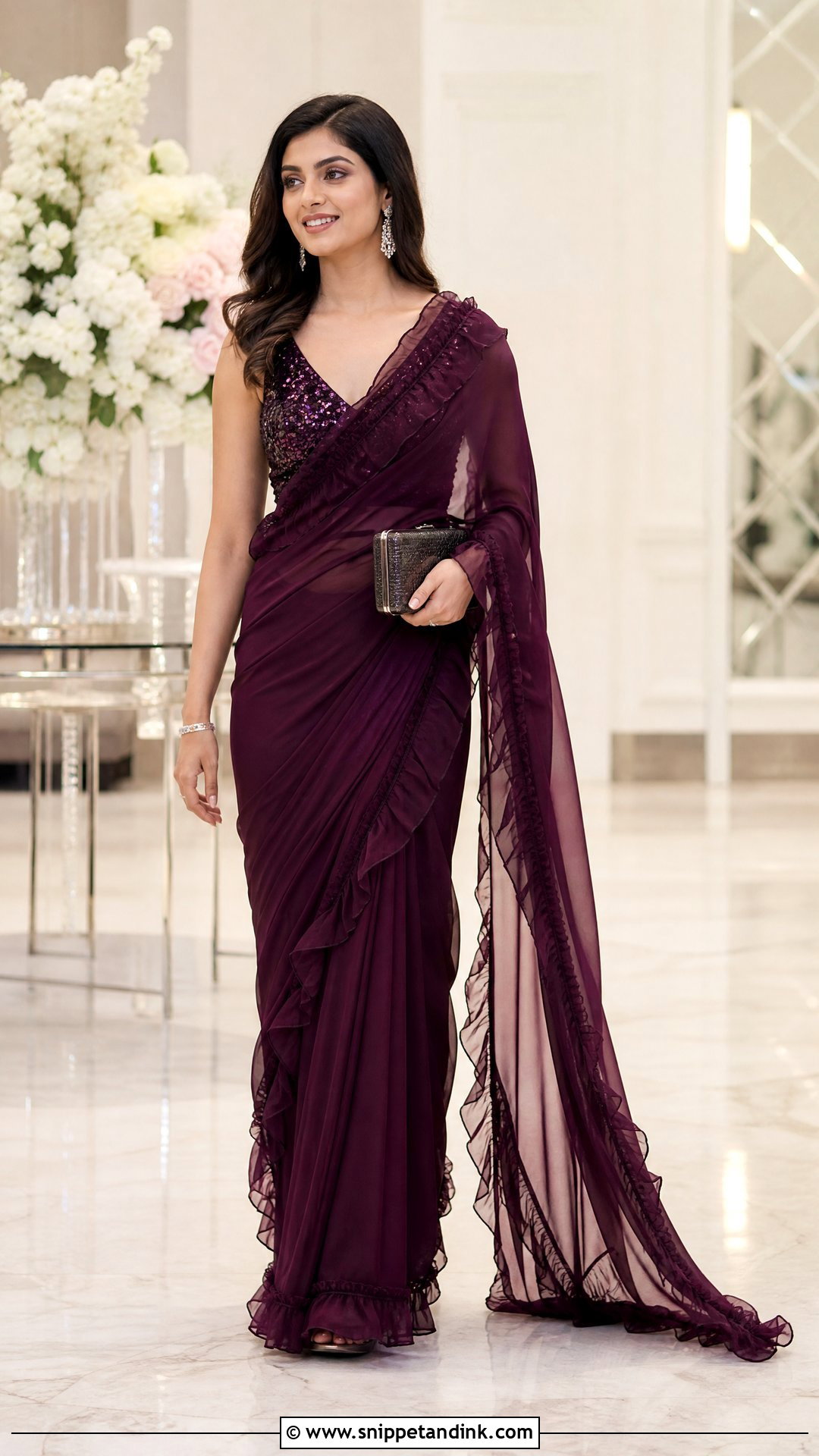 Ruffle Saree for Ring Ceremony - Snippet and Ink - 20 Ring Ceremony Outfit for Sister Ideas