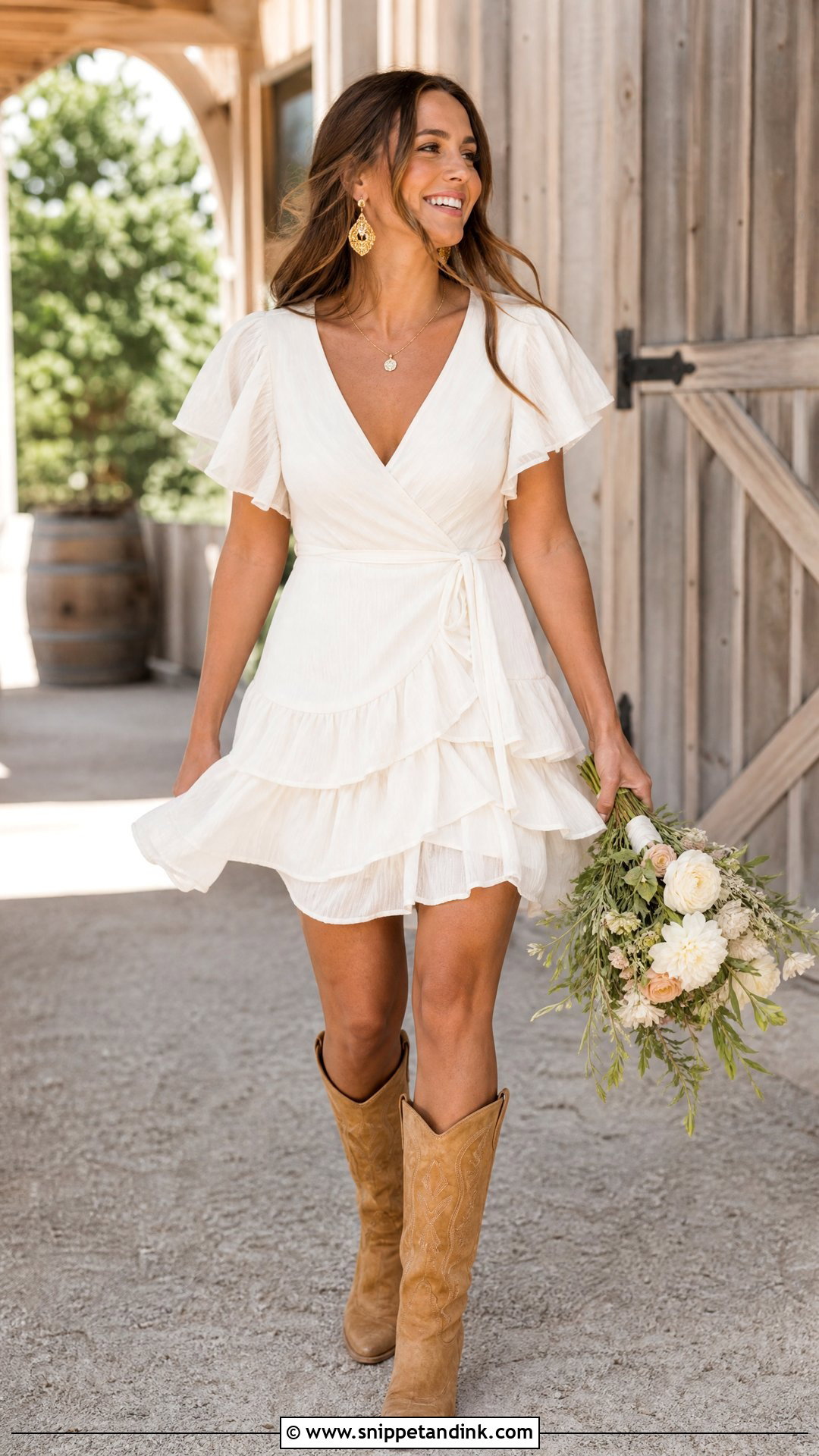 Ruffle Short Wedding Dress With Tan Cowboy Boots - Snippet and Ink - 20 Short Wedding Dress with Boots Ideas