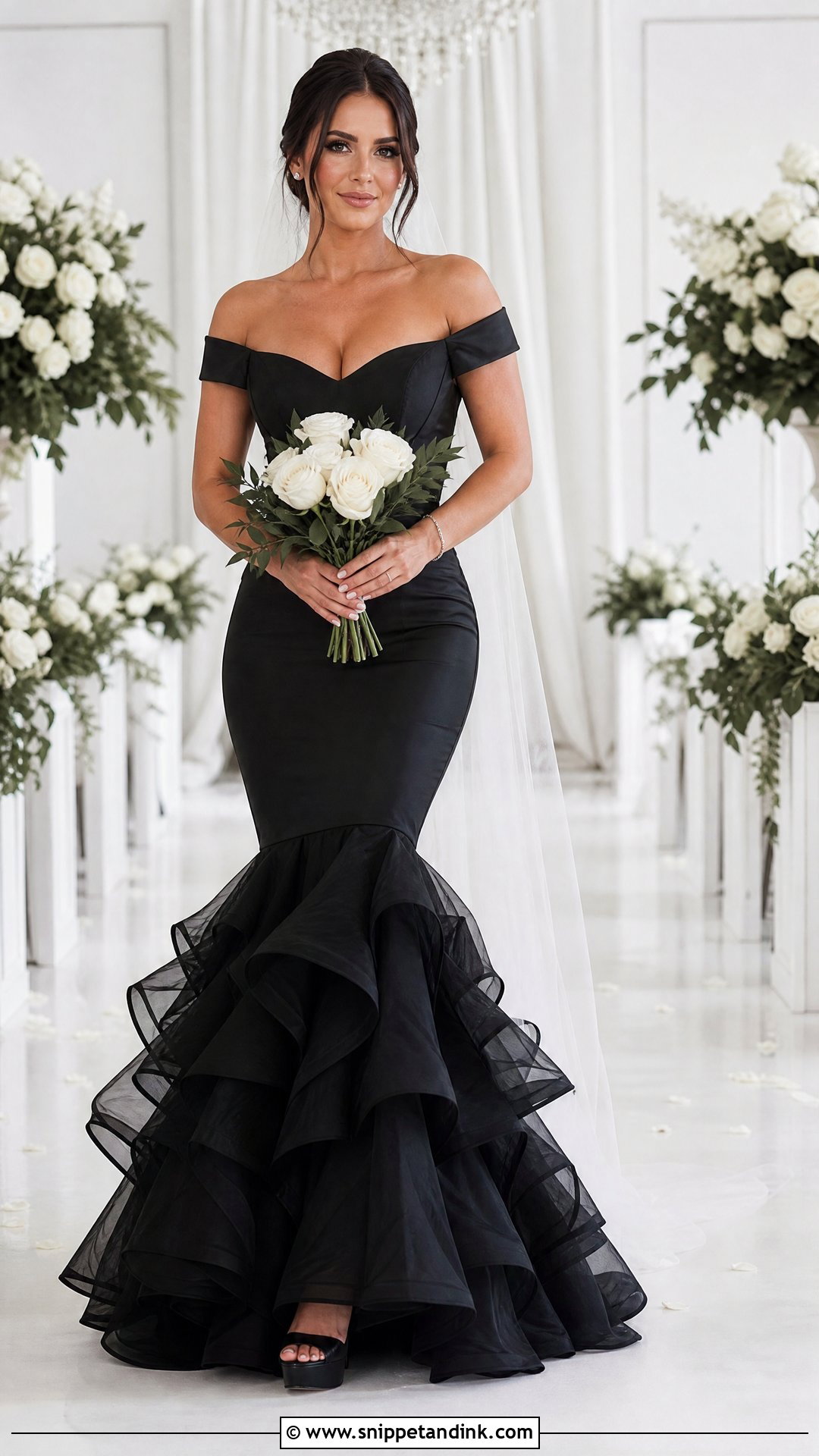 Ruffle Skirt Black Mermaid Wedding Dress - Snippet and Ink - 25 Black Mermaid Wedding Dress Ideas
