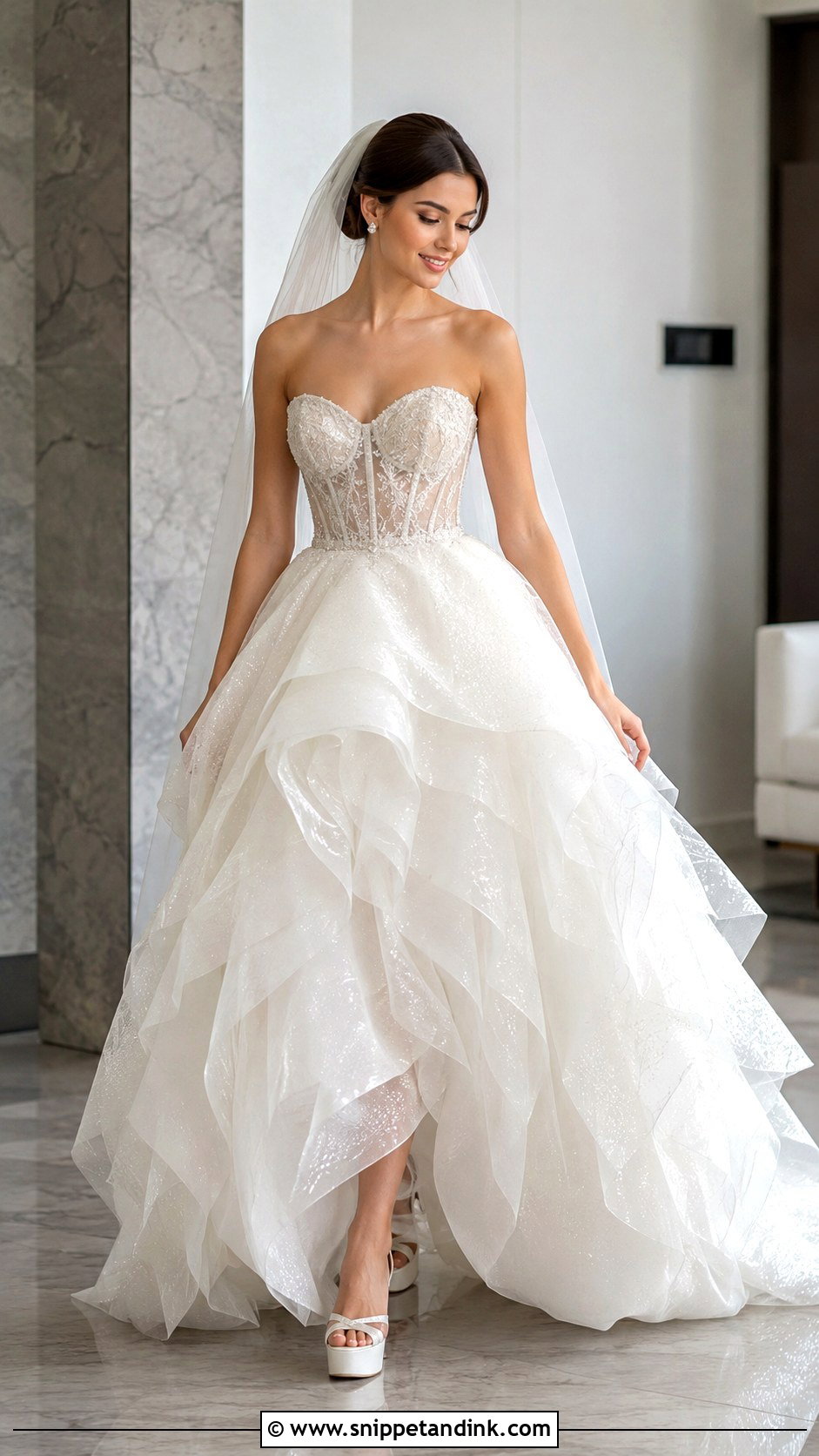 Ruffle Skirt Sparkly Ballgown Wedding Dress - Snippet and Ink - 20 Ballgown Wedding Dress Sparkly Ideas